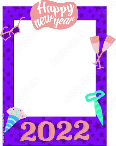 Purple frame for 2022 new year celebration selfie. Photoboot concept