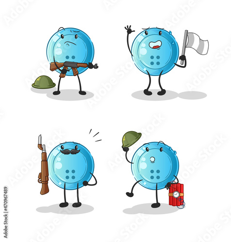 shirt button troops character. cartoon mascot vector