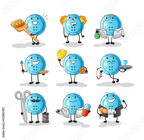 shirt button profession set character. cartoon mascot vector