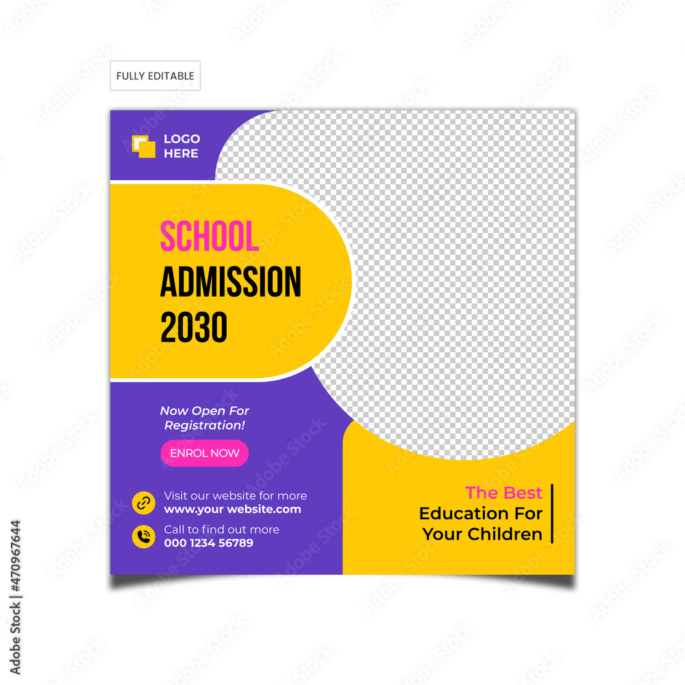 School admission social media post template. Junior and senior high school promotion banner School admission social media post template. Junior and senior high school promotion banner