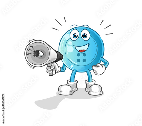 shirt button holding hand loudspeakers vector. cartoon character