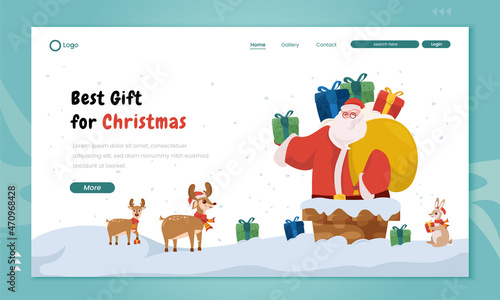 Santa gives best gifts for Christmas illustration on landing page design