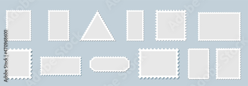 Postage stamp paper. Realistic paper scraps with torn edges. Sticky notes, shreds of notebook pages. Stock vector.