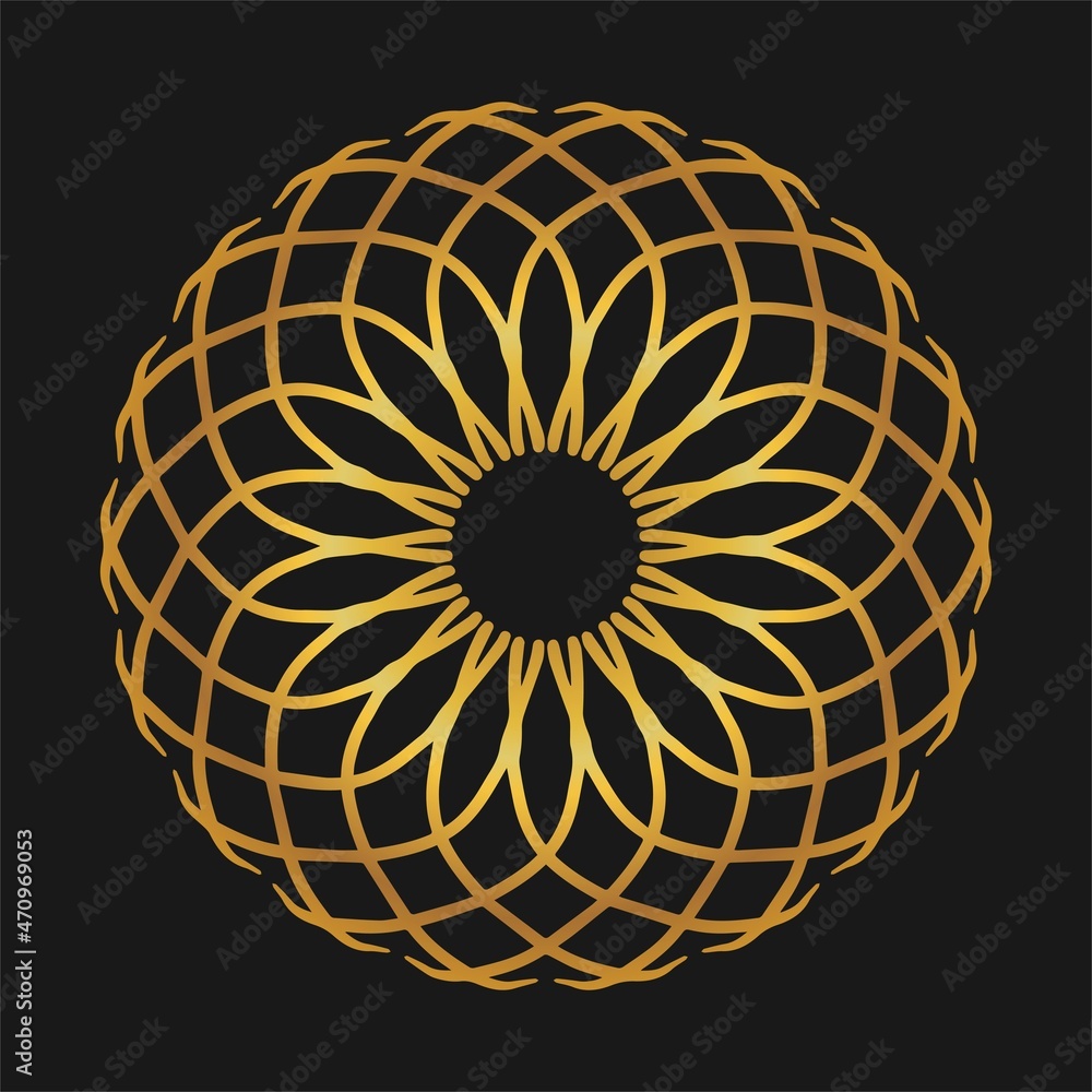 Golden Decorative Flower on Black Gray Background Golden Decorative Flower on Black Gray Background