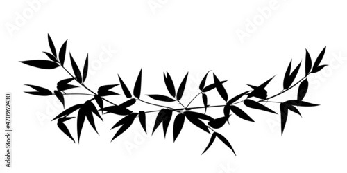 Fototapeta Naklejka Na Ścianę i Meble -  Black silhouette of a garland of branch bamboo. Vector illustration on white background.