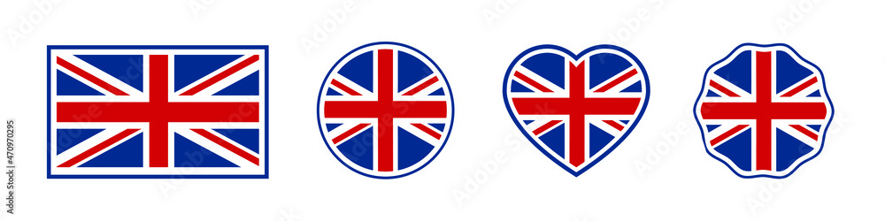 British flag set. United Kingdom and Great Britain national symbol. Vector illustration. British flag set. United Kingdom and Great Britain national symbol. Vector illustration.