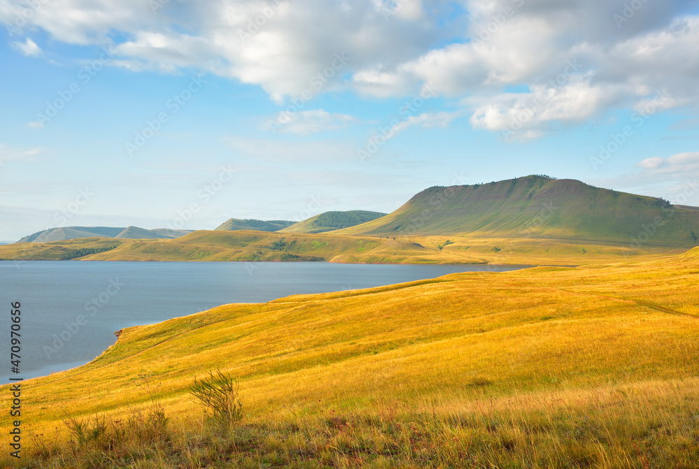 The bank of the Yenisei in the steppes of Khakassia