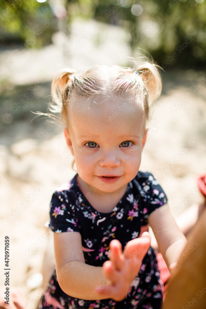 Close Up of Toddler Girl at Garden in California Close Up of Toddler Girl at Garden in California