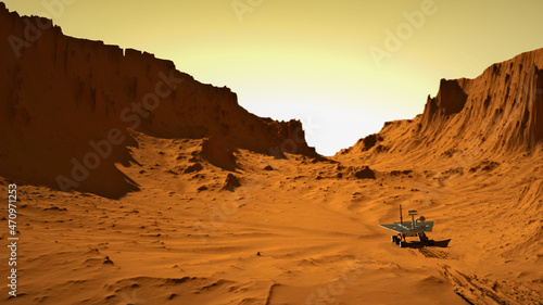 Rover Exploring A Valley On Mars photo
