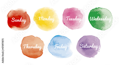 Days of the week design of watercolor on white background vector illustration