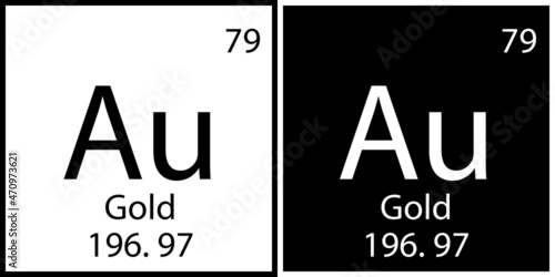 Aurum periodic element icon. White and black element. Chemistry symbol. Education sign. Vector illustration. Stock image. 