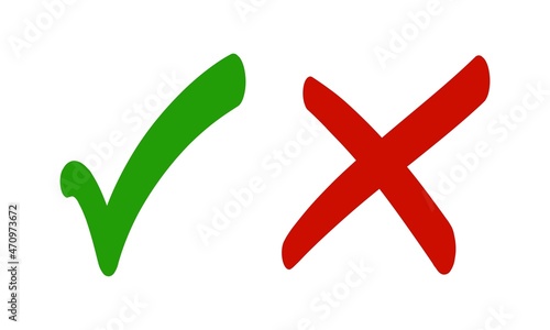 check mark and cross mark icon set. Tick symbol in green and red color. vector illustration