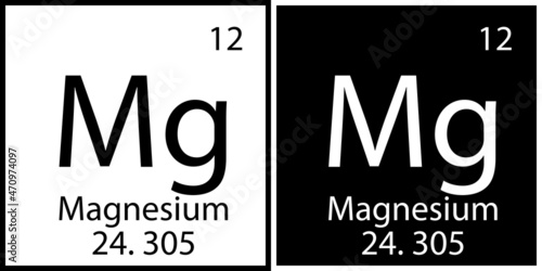 Magnesium sign. Mendeleev table. Black and white. Periodic symbol. Chemical element. Vector illustration. Stock image.