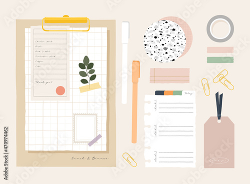 memo template. notes used in a diary or office.