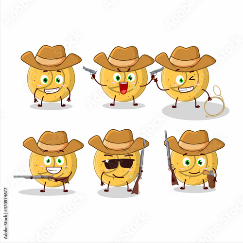 Cool cowboy dalgona candy moon cartoon character with a cute hat