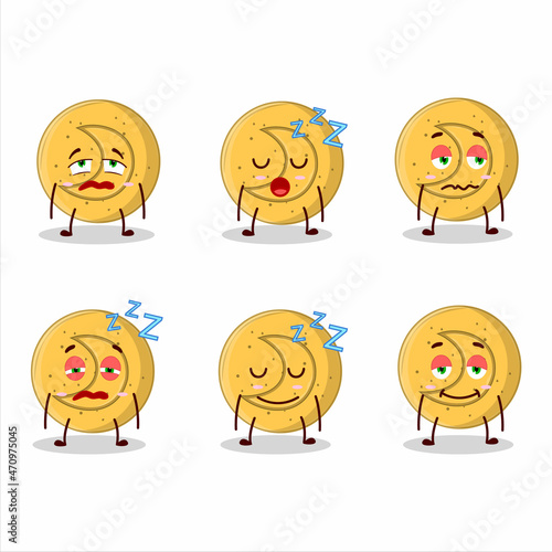 Cartoon character of dalgona candy moon with sleepy expression
