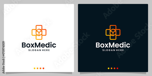 Logo medical cross vector with Delivery Box logo design template. Premium Vector