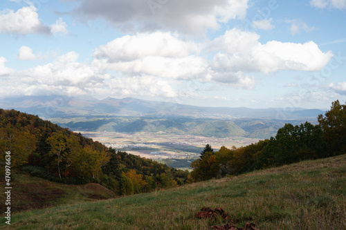 Furano city area and autumn leaves