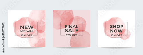 Watercolor pink abstract art template. Can be used for web and social media posts, banners etc. Trendy vector backgrounds.