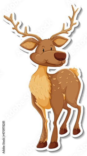 Deer standing cartoon character sticker