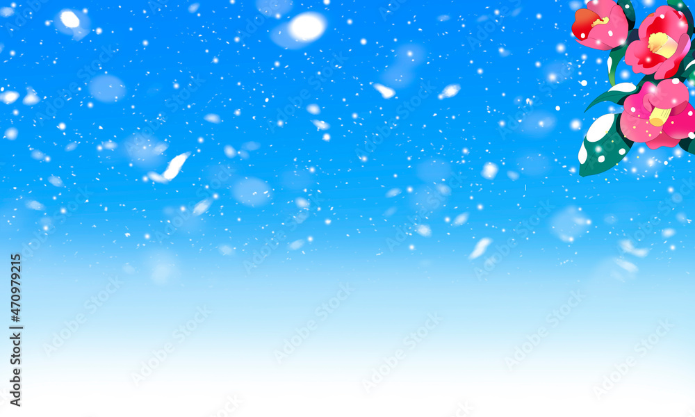 雪降る寒椿の冬の背景イラスト 雪降る寒椿の冬の背景イラスト