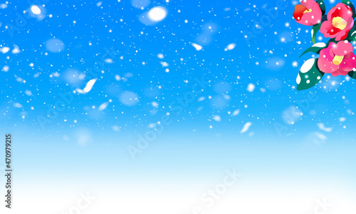 雪降る寒椿の冬の背景イラスト