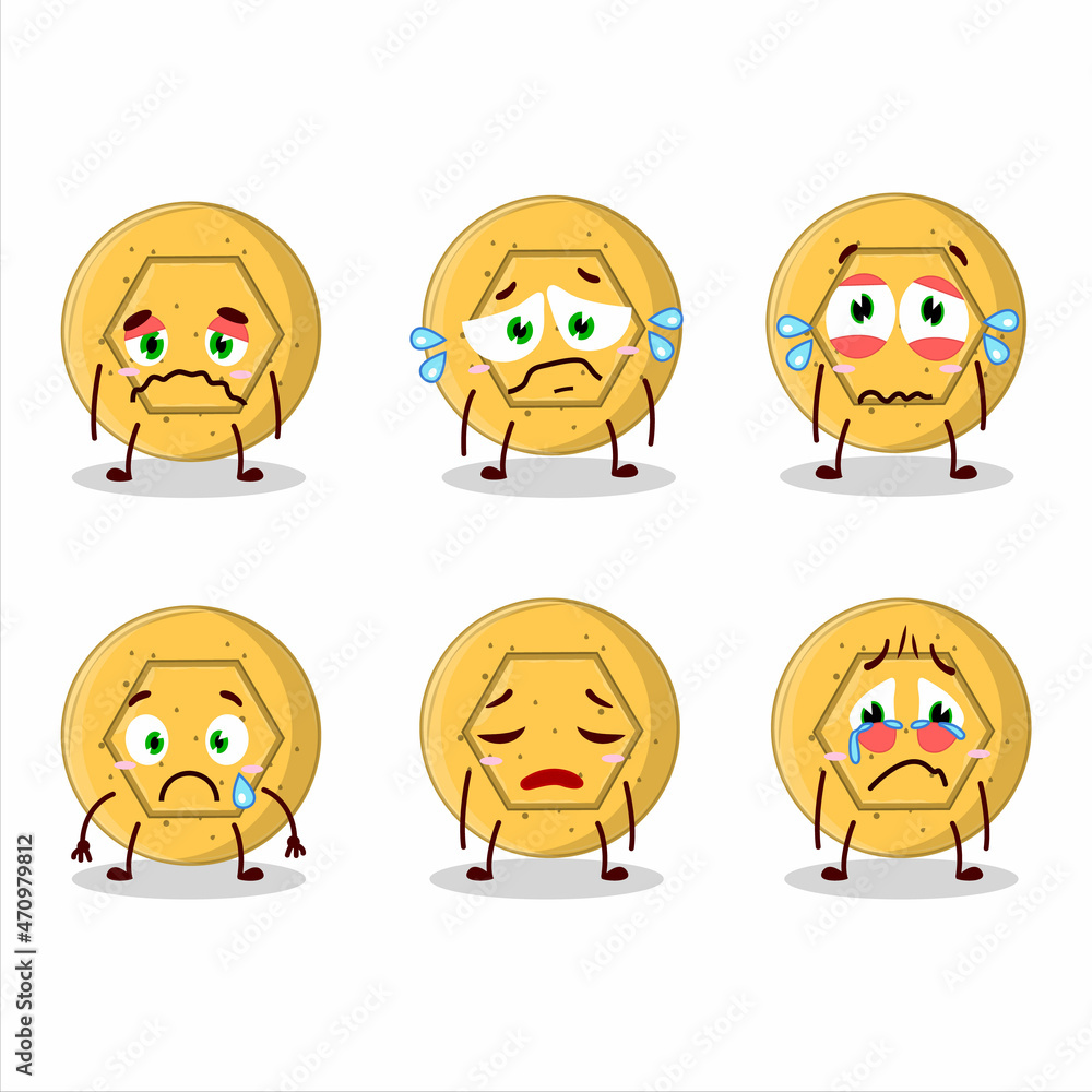 Dalgona candy pentagon cartoon character with sad expression