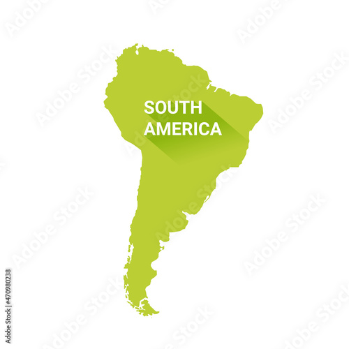 South America continent silhouette with inscription South America. Vector isolated on white.