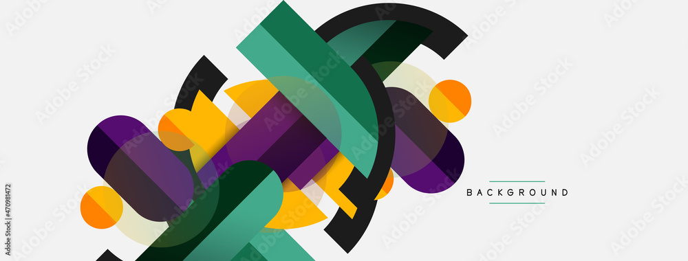 Geometric shapes composition abstract background. Circles lines and rectangles. Vector illustration for wallpaper banner background or landing page Geometric shapes composition abstract background. Circles lines and rectangles. Vector illustration for wallpaper banner background or landing page