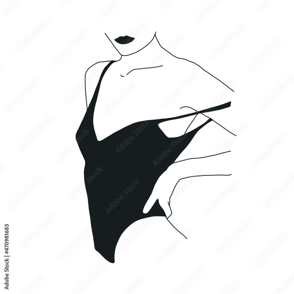 Minimalist Outline Set Of Abstract Female Body Line Art Posing Girl Showing  Slim Waist And Shoulders Legs And Elegant Wrist Hand Character Wearing Bra  And Panties Model In Shoes On Heel Vector