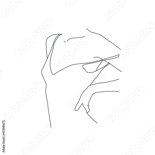 Sensual Linear Minimalistic Female Figure In Underwear. Abstract Vector Illustration Of The Woman Body. Design Idea For Tattoo, Card, Poster, Logo. Trendy Drawing For Underwear Magazine And Promotion
