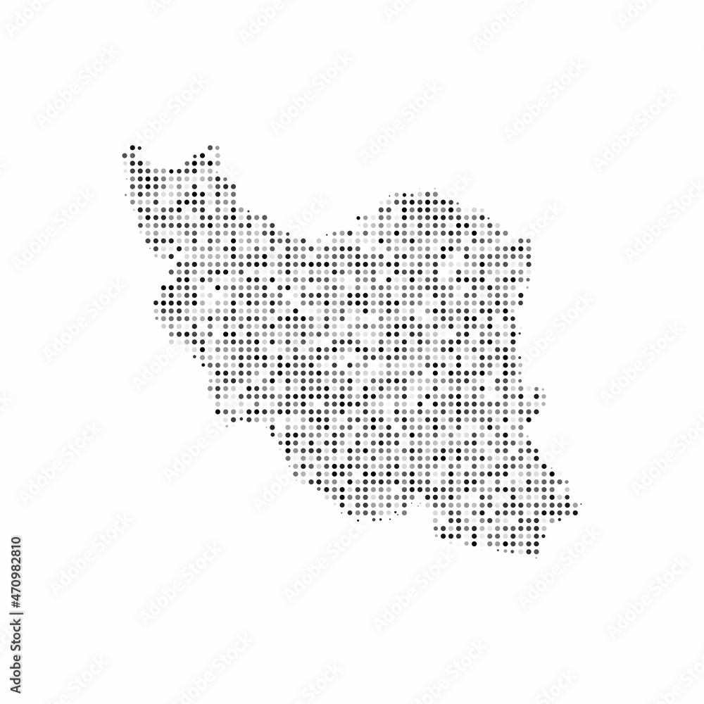 Abstract dotted black and white halftone effect vector map of Iran. Country map digital dotted design vector illustration.