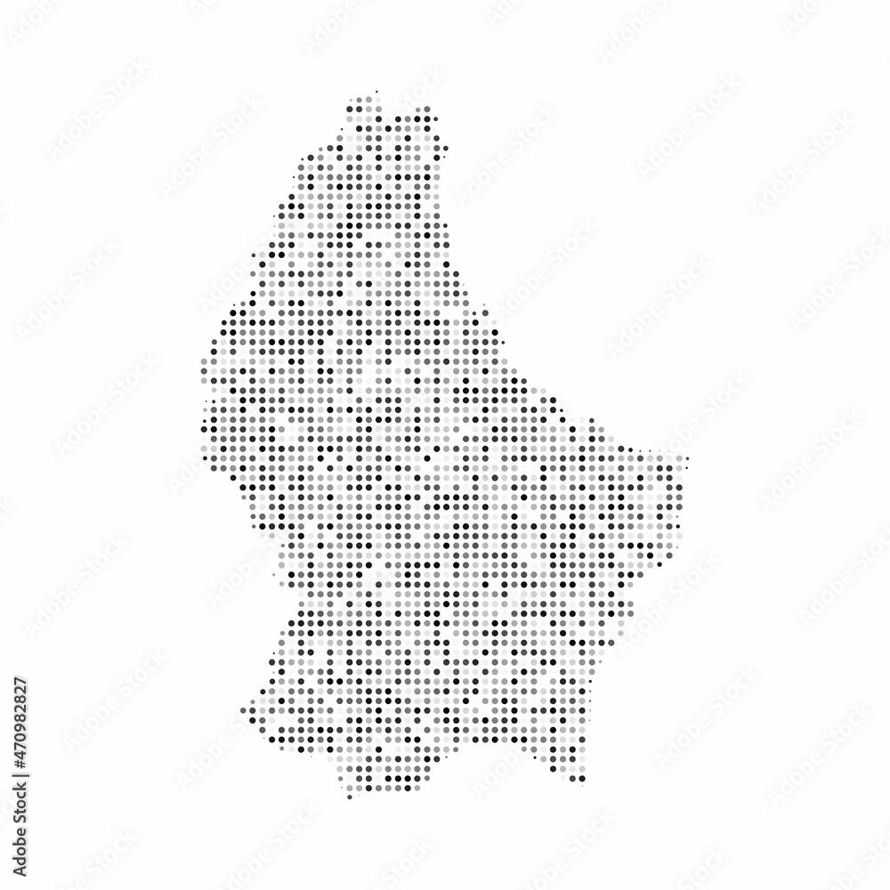 Obraz premium Abstract dotted black and white halftone effect vector map of Luxembourg. Country map digital dotted design vector illustration.