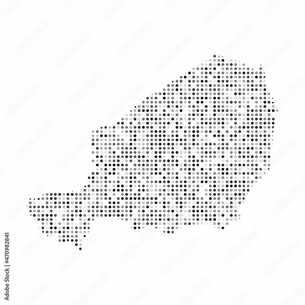 Abstract dotted black and white halftone effect vector map of Niger. Country map digital dotted design vector illustration.