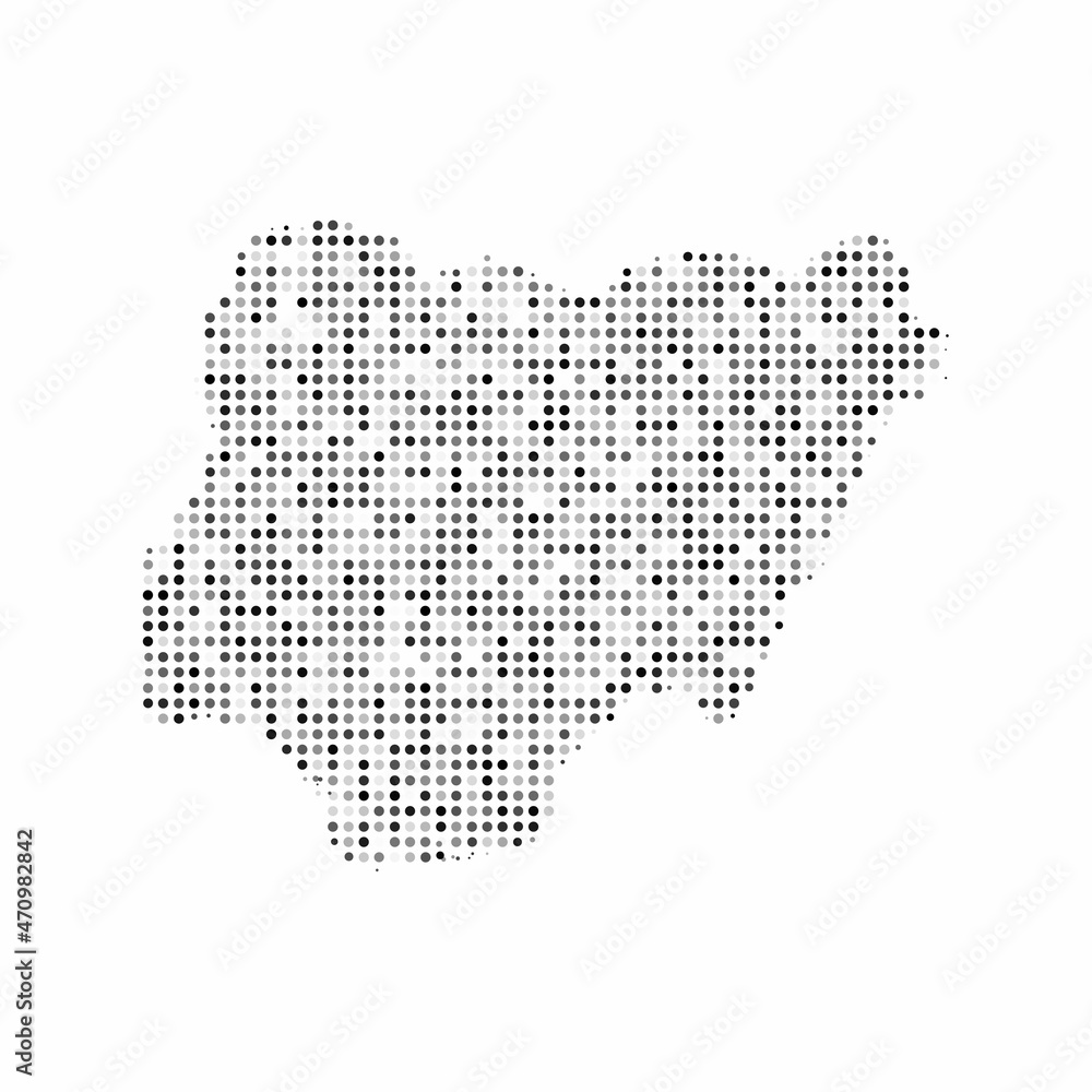 Abstract dotted black and white halftone effect vector map of Nigeria. Country map digital dotted design vector illustration.