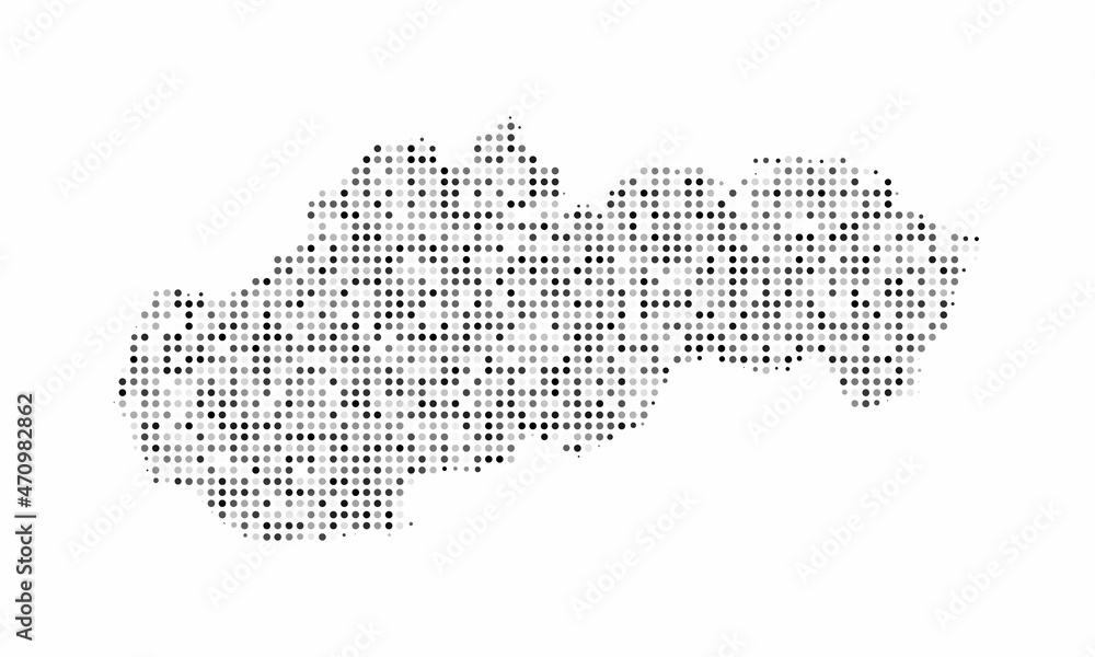 Abstract dotted black and white halftone effect vector map of Slovakia. Country map digital dotted design vector illustration.