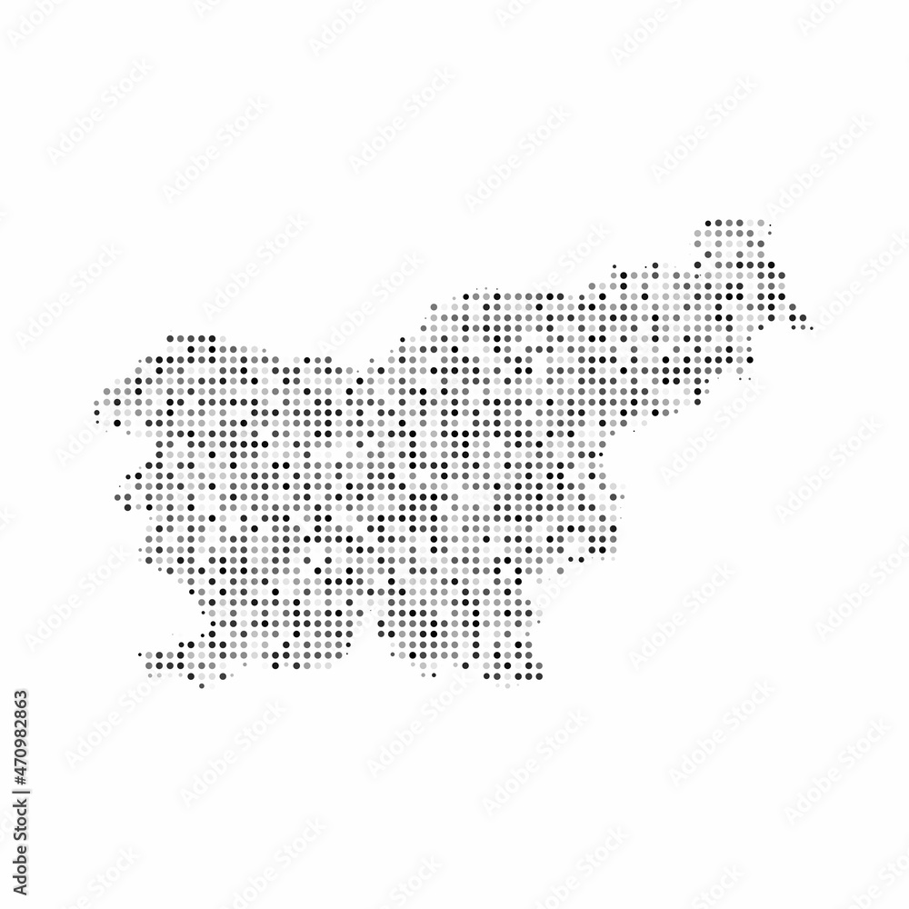 Abstract dotted black and white halftone effect vector map of Slovenia. Country map digital dotted design vector illustration.