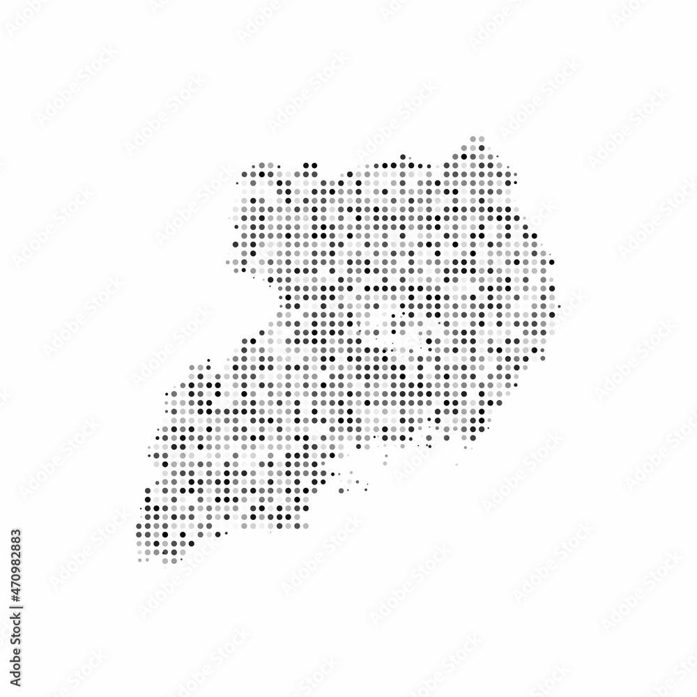Abstract dotted black and white halftone effect vector map of Uganda. Country map digital dotted design vector illustration.