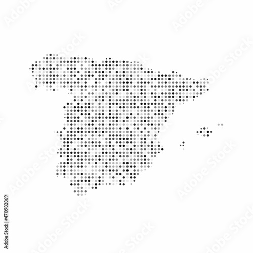 Abstract dotted black and white halftone effect vector map of Spain. Country map digital dotted design vector illustration.