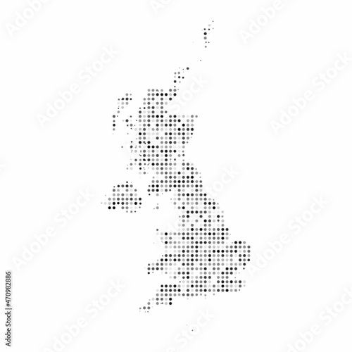 Abstract dotted black and white halftone effect vector map of United Kingdom. Country map digital dotted design vector illustration.