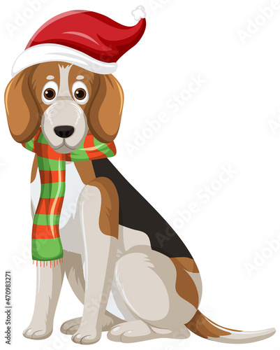 Beagle dog wearing christmas hat cartoon character