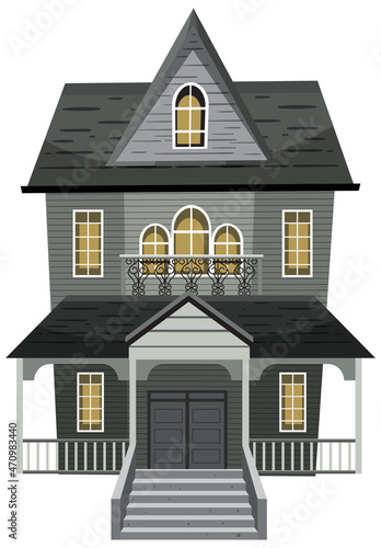 Isolated haunted mansion facade
