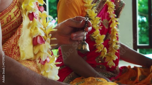 Flowers and fruits for offering at the Yagya fire ceremony hindu photo