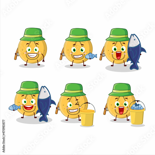 A fisherman dalgona candy water cartoon picture catch a big fish