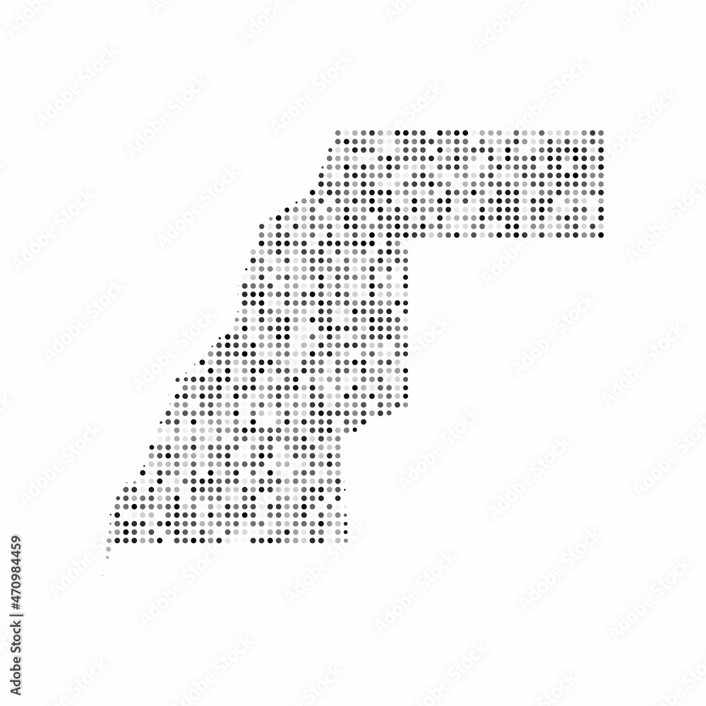 Fototapeta premium Abstract dotted black and white halftone effect vector map of Western Sahara. Country map digital dotted design vector illustration.