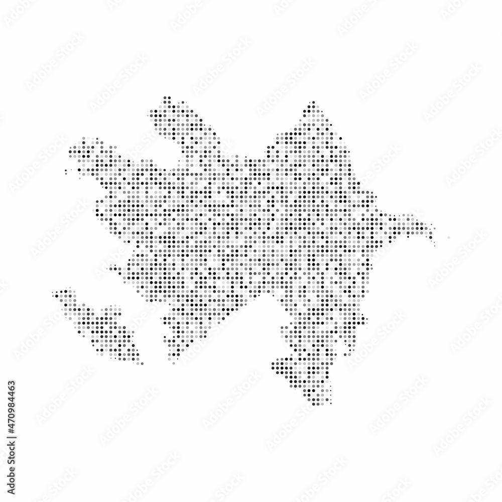 Fototapeta premium Abstract dotted black and white halftone effect vector map of Azerbaijan. Country map digital dotted design vector illustration.