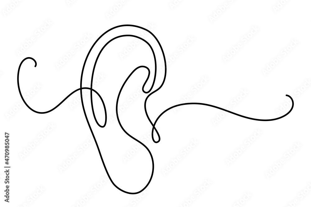 Human ear continuous one line drawing. World deaf day single line concept. Minimalist vector illustration. - obrazy, fototapety, plakaty 
