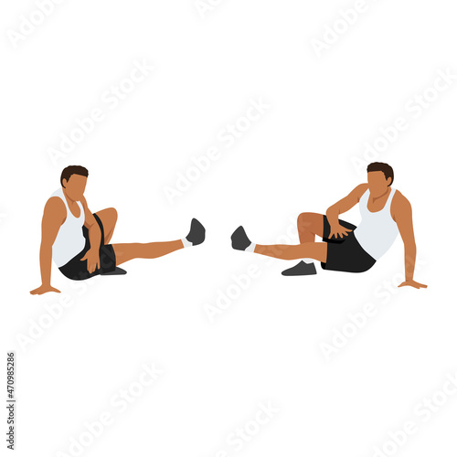 Man doing Functional kick sits exercise. Flat vector illustration isolated on white background