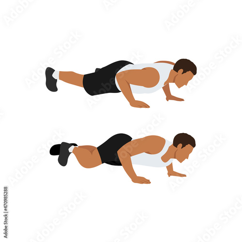 Man doing Spider-man press-up exercise. Flat vector illustration isolated on white background