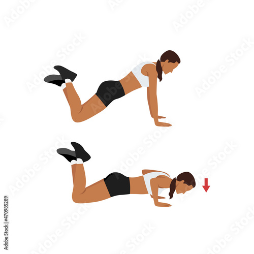 Woman doing Knee push up exercise. Flat vector illustration isolated on white background